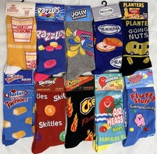 New Unisex Fun Graphic Crew Socks Bundle - 10 Pairs Snack Brands Gift Lot