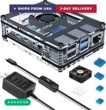 Case for Raspberry Pi 4 with Fan Cooling Pi 4B Case with 5V 3A Power Supply, 4 p