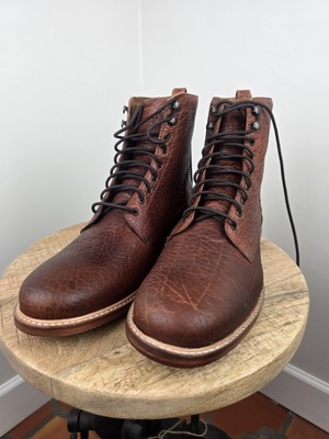 LUCCHESE MEN'S SIZE 9.5M BROWN BISON LEATHER LACE UP OXFORD CASUAL ANKLE BOOTS 