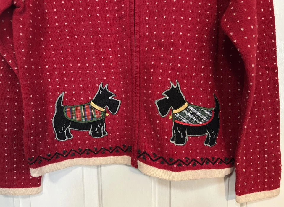 Suéter Charter Club Scottie Perro Cremallera Navidad Lana Mujer Pequeño Mediano Foto 3 de 4