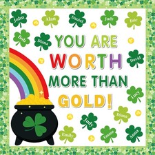 St. Patrick's Day Bulletin Board Decor Shamrock Rainbow Gold Coin Pot Paper Cuto