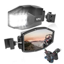 UTV Side View Mirrors, Ranger Side Mirrors Aluminum w/LED Lights Compatible