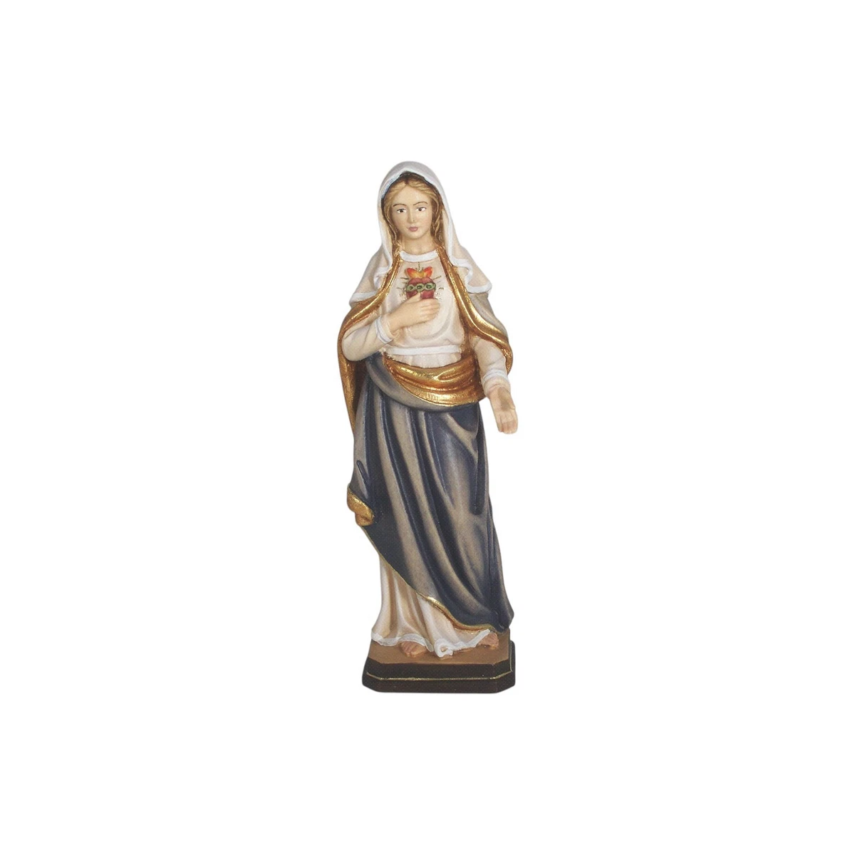 Herz Maria Holzfigur bemalt & vergoldet 20,5 cm | PEMA Südtirol | Marienfigur