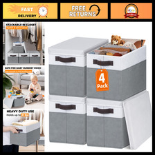 4 Pack Large Stackable Storage Baskets with Lids for Organizing Clothes, Toys 