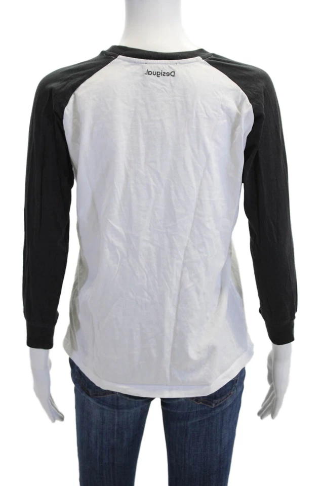 Desigual Girls Long Sleeves Crewneck Graphic T-Shirt White Black Size 13/14 - Image 3 of 4