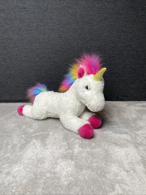 Aurora White Unicorn Plush Violet Rainbow Mane Glitter Eyes 10'' Toy Pet Lovey