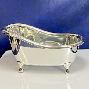 Mirror Finish Silvertone Footed Plastic Novelty Mini Bathtub Bathroom Soak Tub