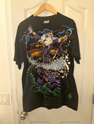 Liquid Blue Wizard Men’s L Double Sided AOP T-s 1990s vintage concert t-shirt, vintage, single stitch, B+ condition