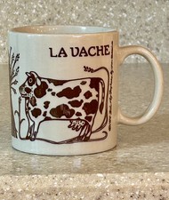 Taza de café vintage Taylor & Ng Le Bulle La Vache taza de té marrón sobre blanco 1978