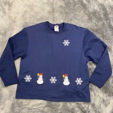 Snowman Snowflake Christmas Holiday Blue Sweatshirt Crewneck Fruit Of The Loom M