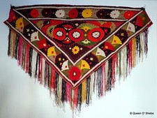 Usbekisch Tadschikisch Suzani Seide handbestickt Textil Schal Dreieck Kleid Teil Vintage