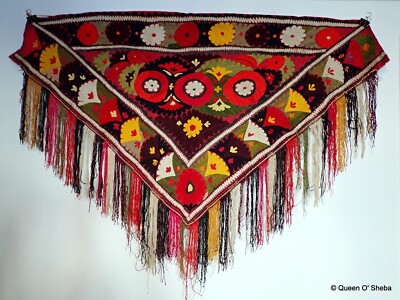 Usbekisch Tadschikisch Suzani Seide handbestickt Textil Schal Dreieck Kleid Teil Vintage