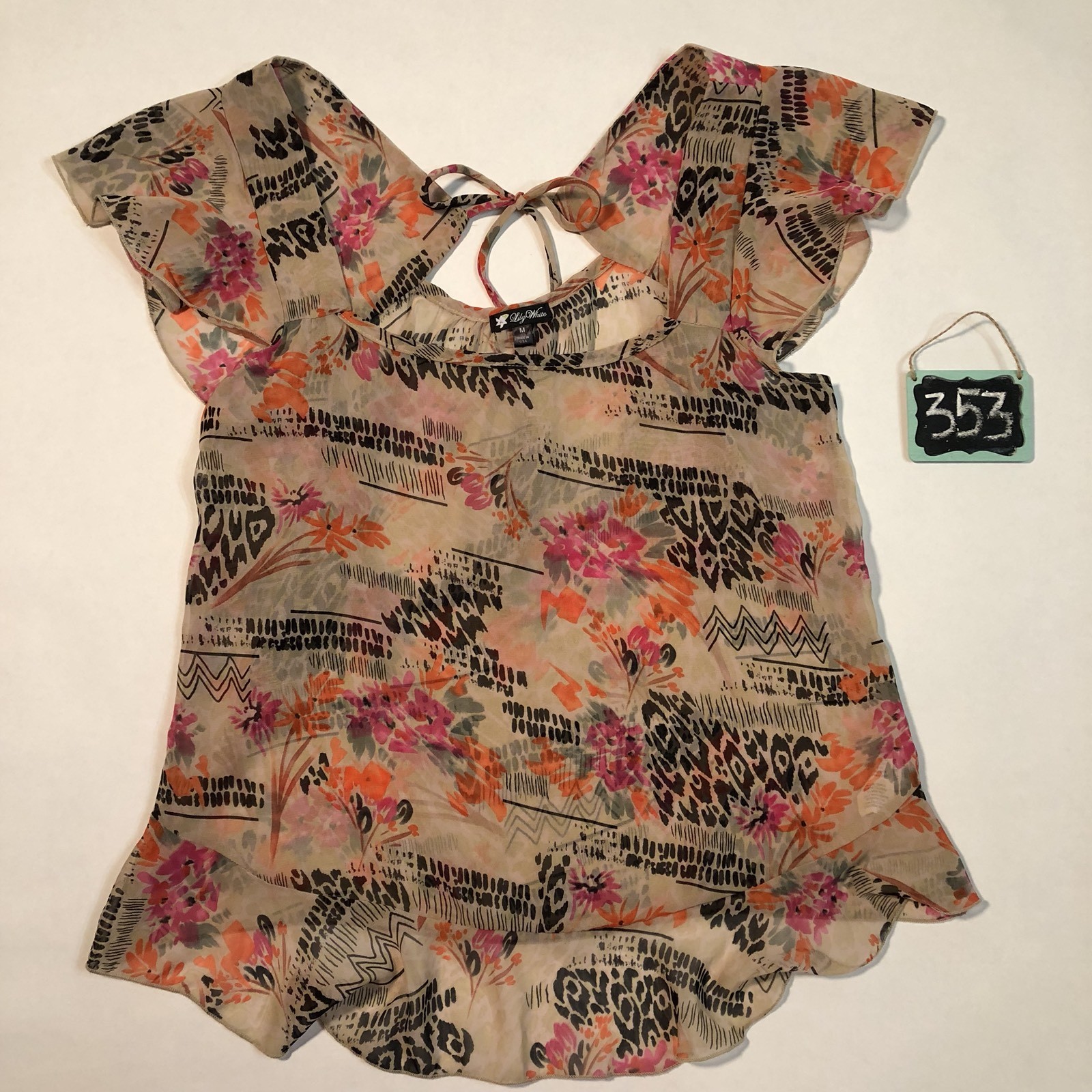 sheer ruffle sleeve top