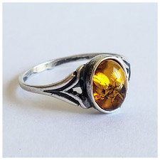 BALTIC AMBER 925 STERLING SILVER Ring Genuine HONEY AMBER RING 1.2gr SIZE 6.25