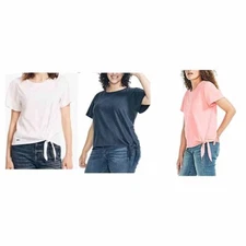 Nautica Women's Crop Top Side Tie Crew Neck Short Sleeve