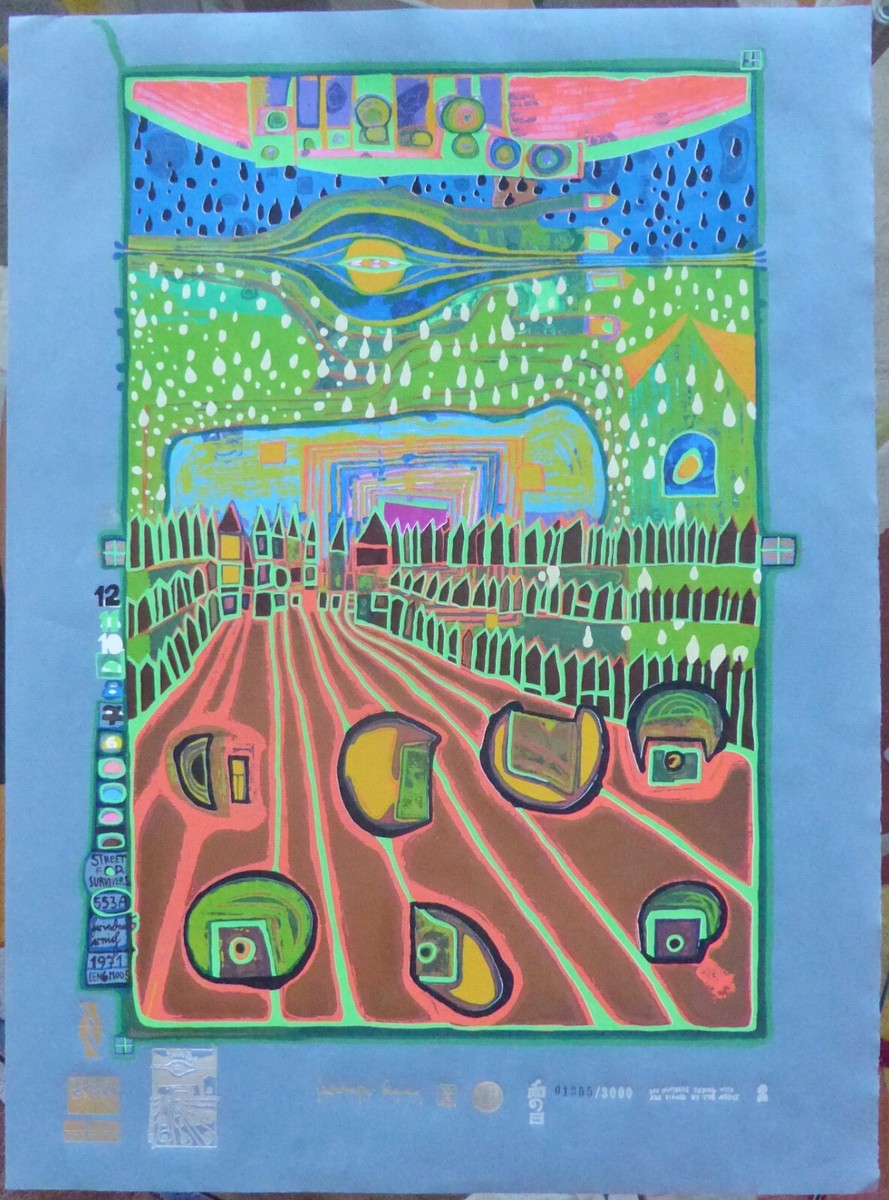 Friedensreich Hundertwasser Street of Survivors signed mixed media