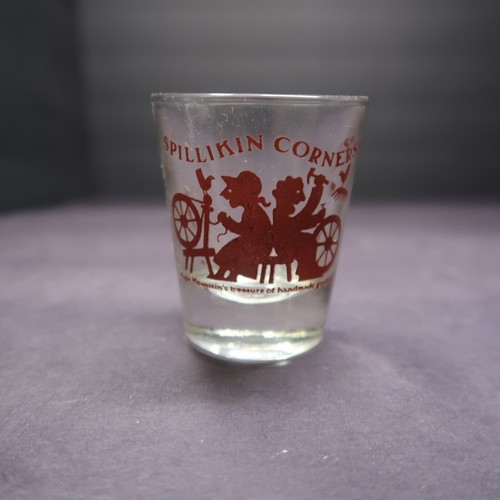 Vintage Spillikin Corners Shot Glass Magic Mountain Train Stop Souvenir