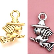 Anhänger Hexe gold silber klein Halloween Schmuck machen Charm Besen Mädchen