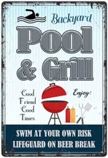 Backyard Pool and Grill Sign Decor, Good Friend Good Times Swim At Your Own Risk
