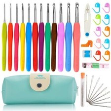 Crochet Hook 37pcs Set with Colorful Silicone Handles 15cm Long Needle