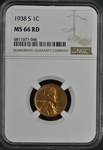 1938-S 1C RD Lincoln Wheat One Cent NGC MS66RD  6811677-046