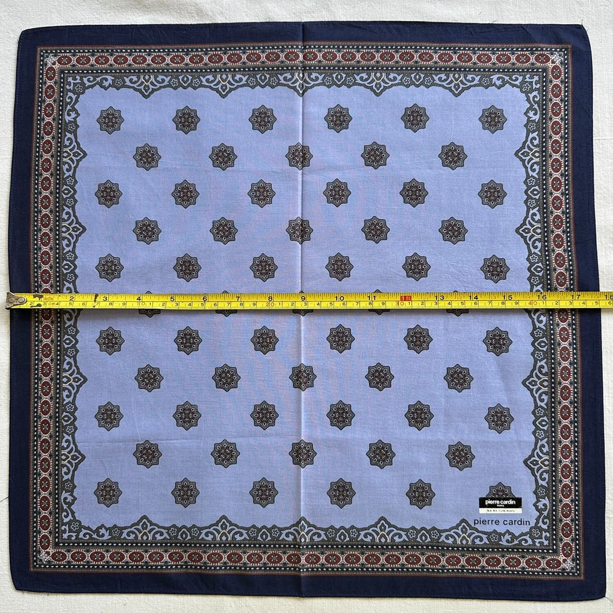 Mens Handkerchief VTG Geometric Gray Red Classic Pocket Square Blue Cotton 18"