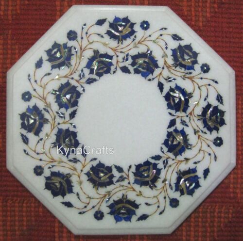 Lapis Lazuli Stone Inlay Work Coffee Table Top White Marble End Table for Home