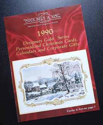 Vintage 1990 Stationery House Catalog with Two Sample Cards Currier & Ives