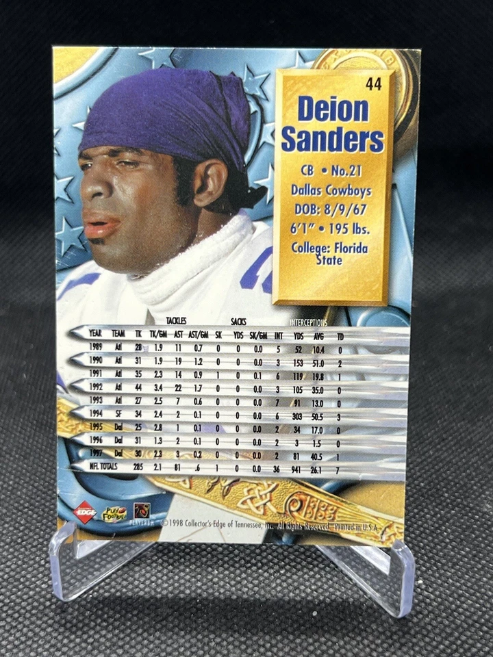 1998 Collector's Edge Supreme  #44 Deion Sanders Gold Ingot ‘ Coach Prime’‘ - Image 2 of 2