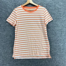 A New Approach T-Shirt Women M Medium White Striped Short Sleeve Cotton Casual