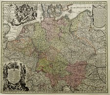 Germania Originale Incisione Cartina Geografica Seutter 1742 Angerändert