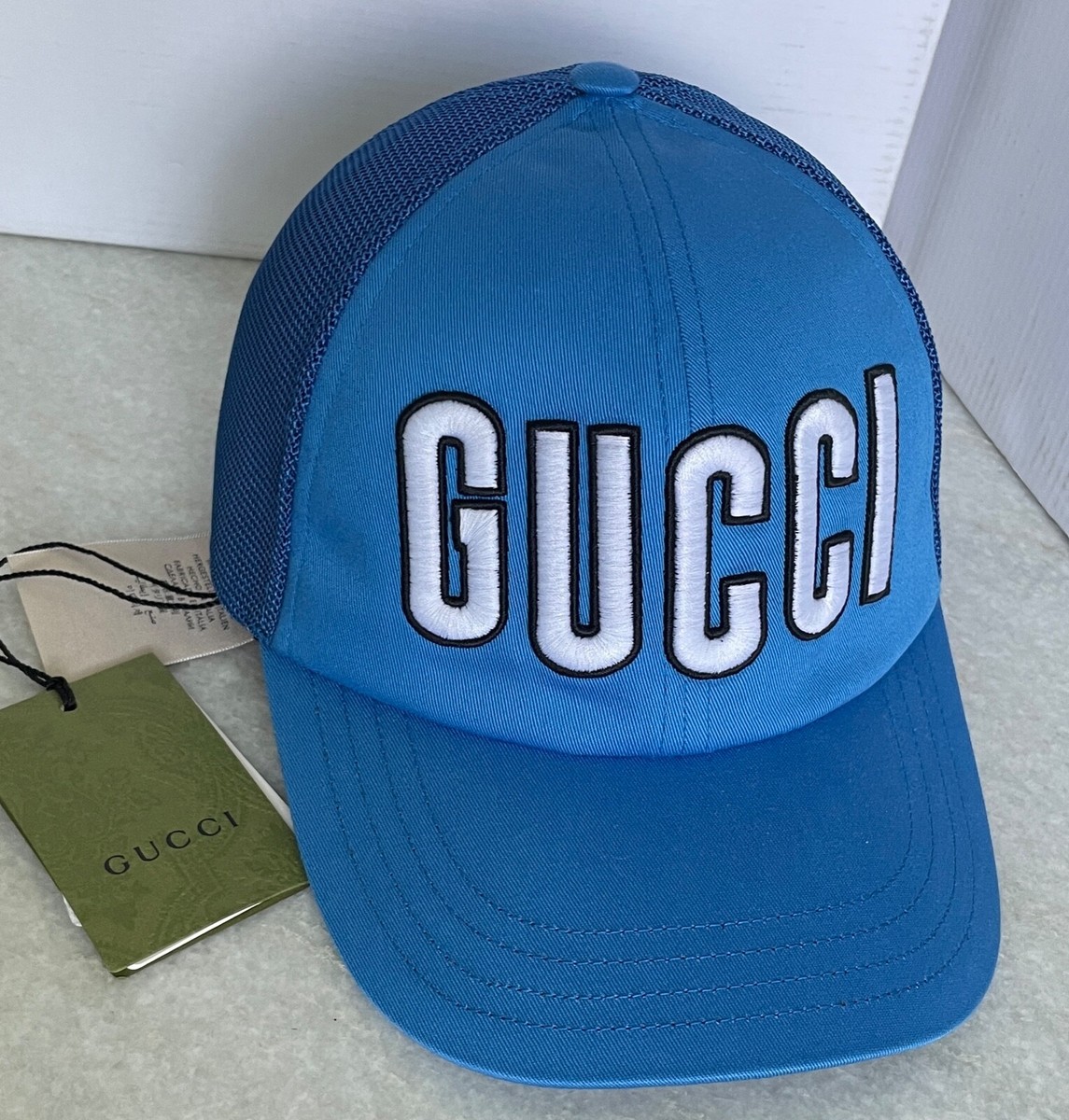 Gucci Blue and Green Logo Cap Gucci GG Lam Baseball Hat  main image 3