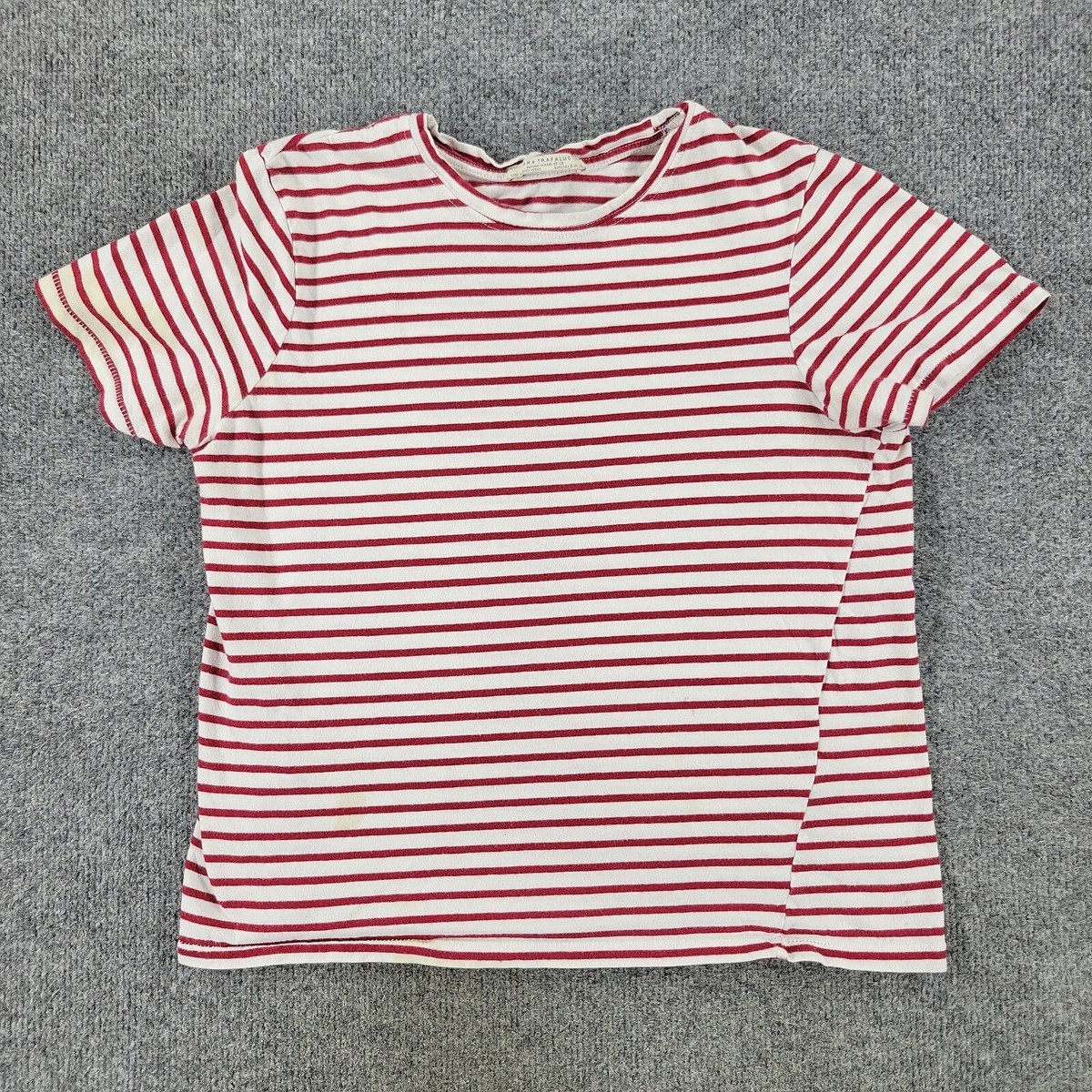 Zara Shirt Women's Small Red White Striped Trafaluc Crew Neck Short Sleeve  Adult