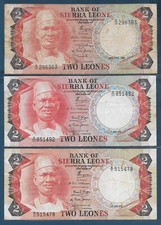 Sierra Leone 2 Leones 3 Year Lot, 1974 1978 (July) 1979, P 6a 6c 6d, VF- VF+