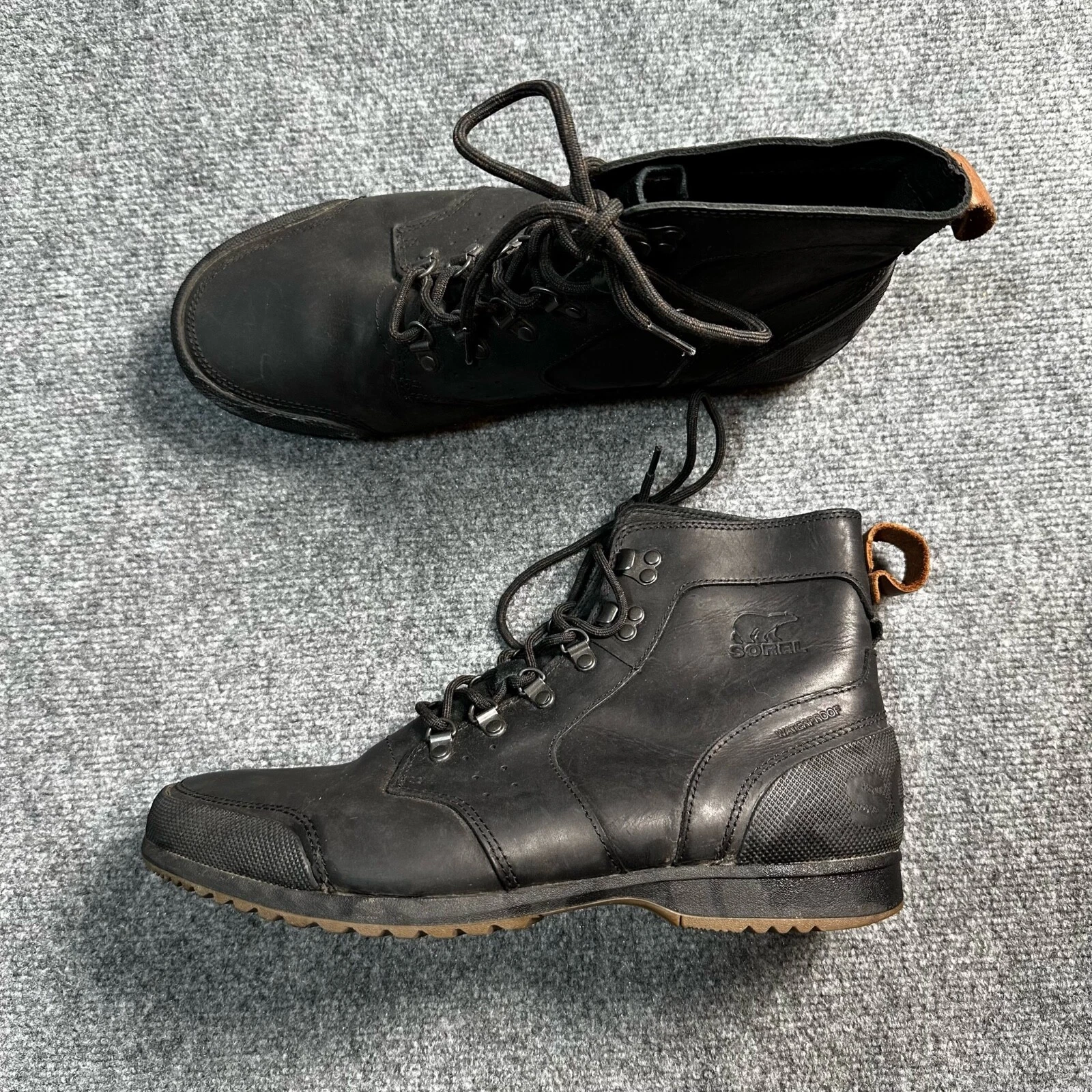 SOREL Shoes Men 13 Black Leather Lace Up Hiking Walking Boots Comfort NM2100-010