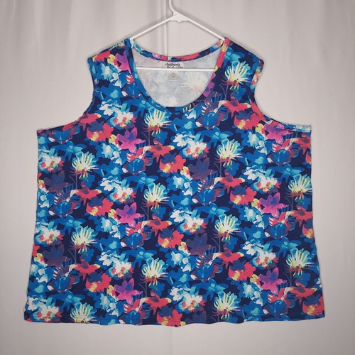 Anthony Richards Tanktop Damen 4X Stretch U-Ausschnitt blau rosa Baumwolle Blumen Jersey