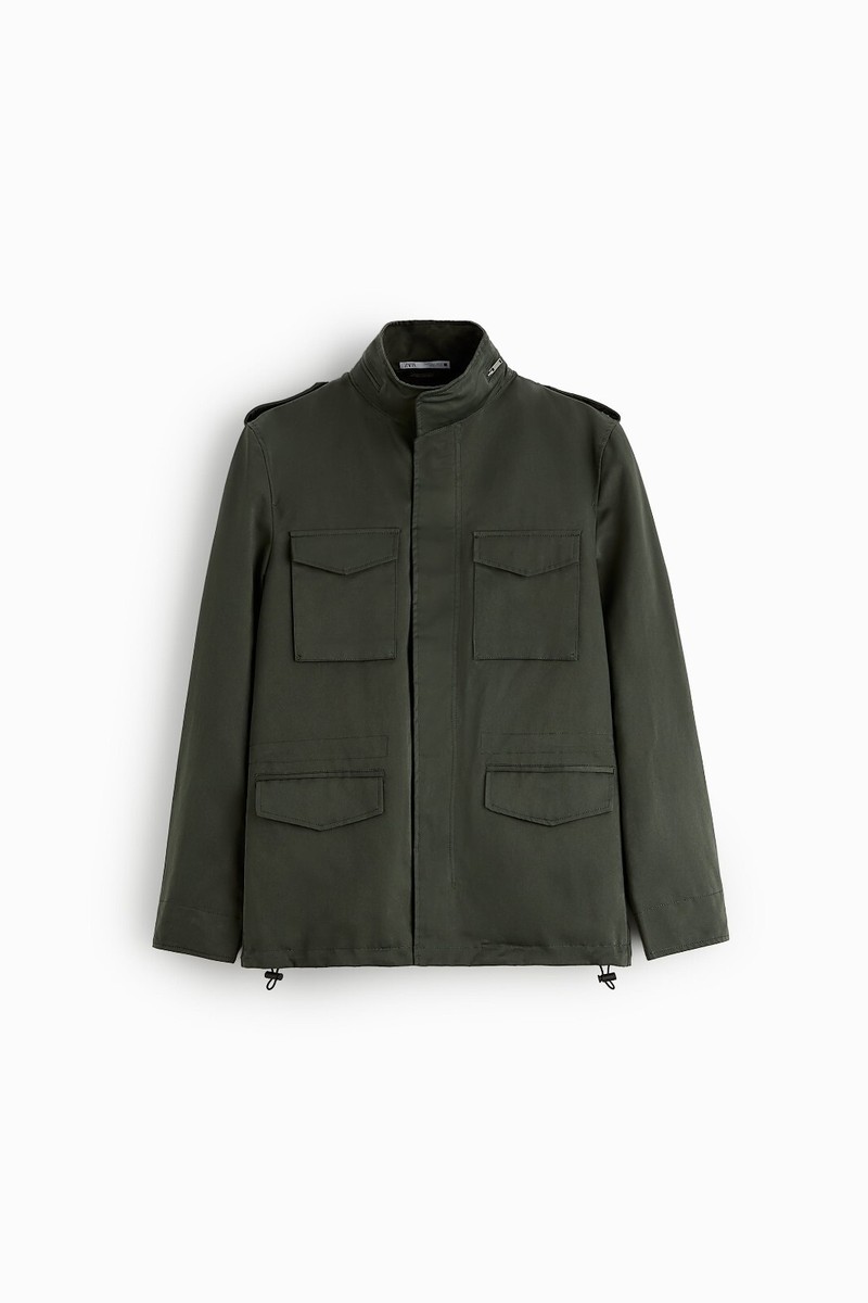 New Zara Waxed Jacket w Pockets Military Field Safari S 8288/804