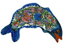 Large Handmade 15" Ceramic Fish Platter that Can Hang Signed Made in Greece EUC