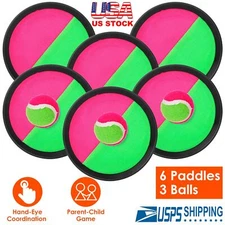 3Packs Paddle Catch Ball Toy Toss and Catch Sports Game Set -6 paddles +3 balls