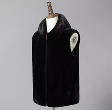 Winter Men Vest Mink Fur Hooded Coat Faux Fur Jacket Gilet Waistcoats Sleeveless