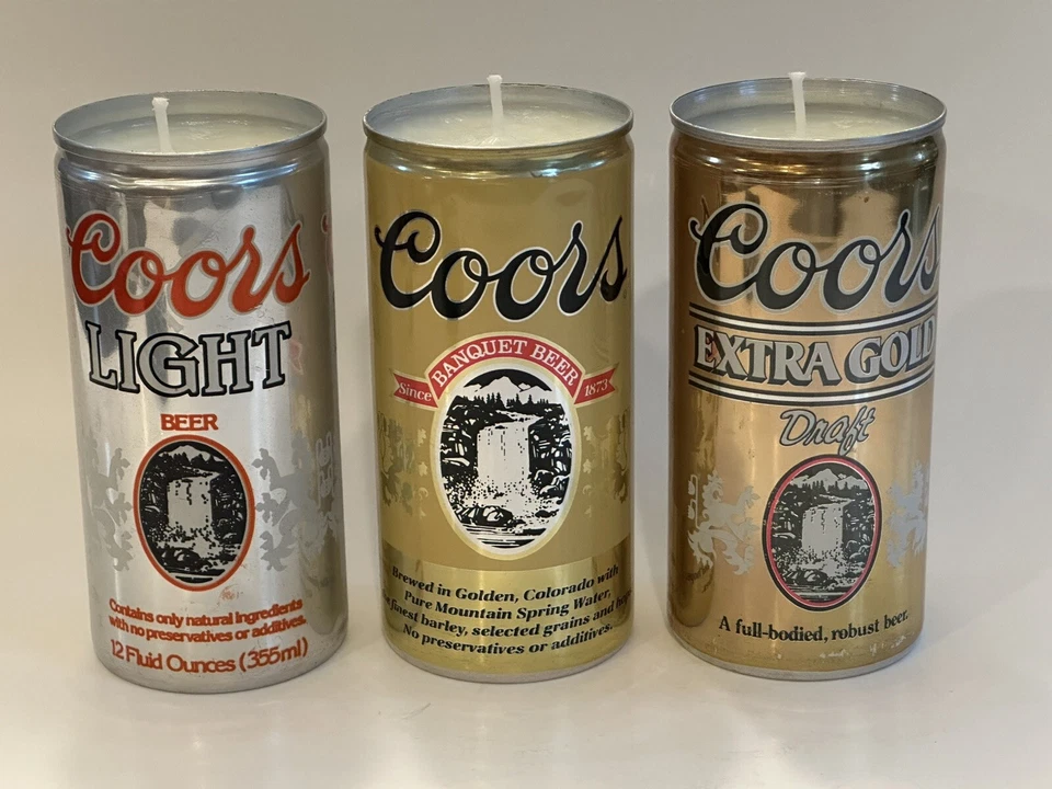 HANDMADE ASSORTED COORS CITRONELLA SCENTED SOY WAX BEER CAN CANDLES - Image 2 of 4