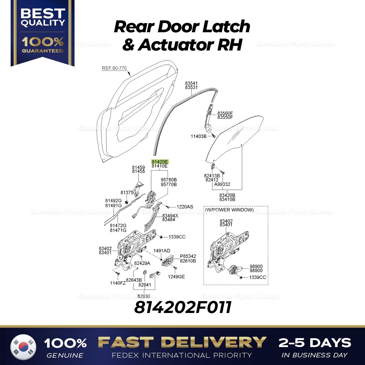 ⭐Genuine⭐ Rear Door Latch & Actuator RH 814202F011 for Kia