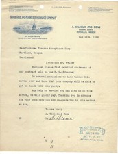 1926 Home Fire & Marine Insurance Company,CA, A. Wilhelm & Sons Corvalis Oregon