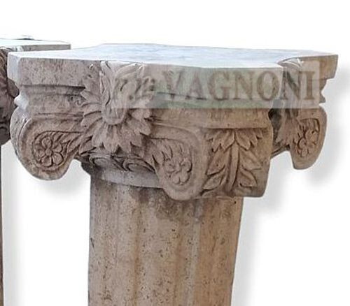 2 COLONNE COLONNA CORINZIO VERO MARMO TRAVERTINO travertin marble table columns - Foto 4 di 5