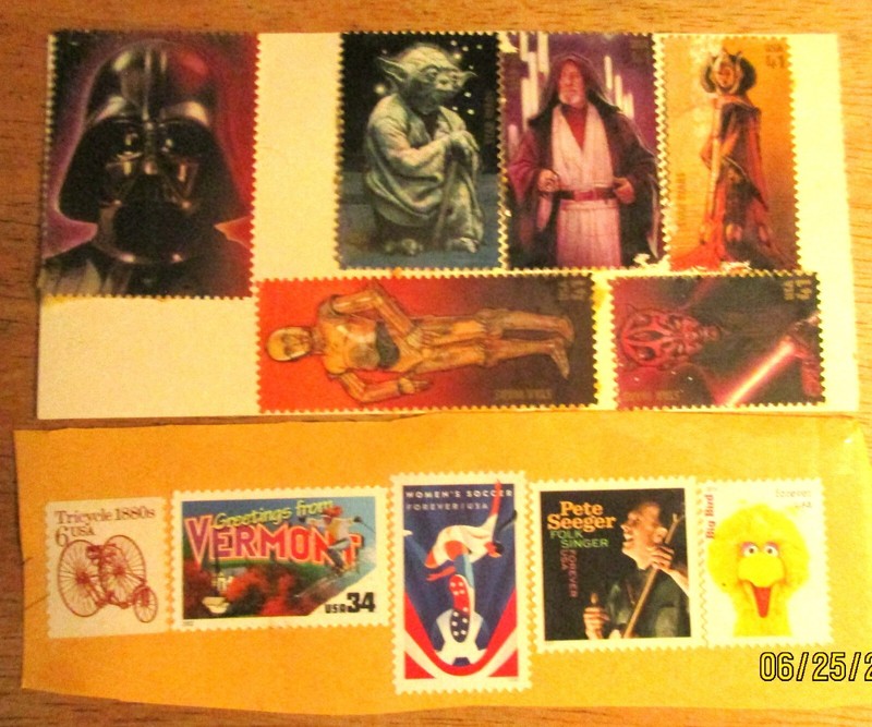 Star Wars, Tricycle, Vermont, Women's Soccer, Pete Seeger, Big Bird USPS Stamps