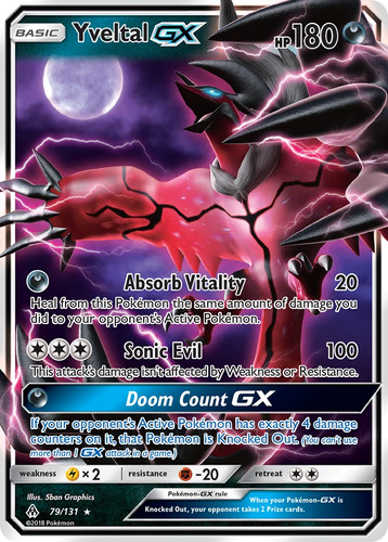 Pokemon Yveltal GX Sun & Moon: Forbidden Light 79/131 Holofoil NM Ultra Rare