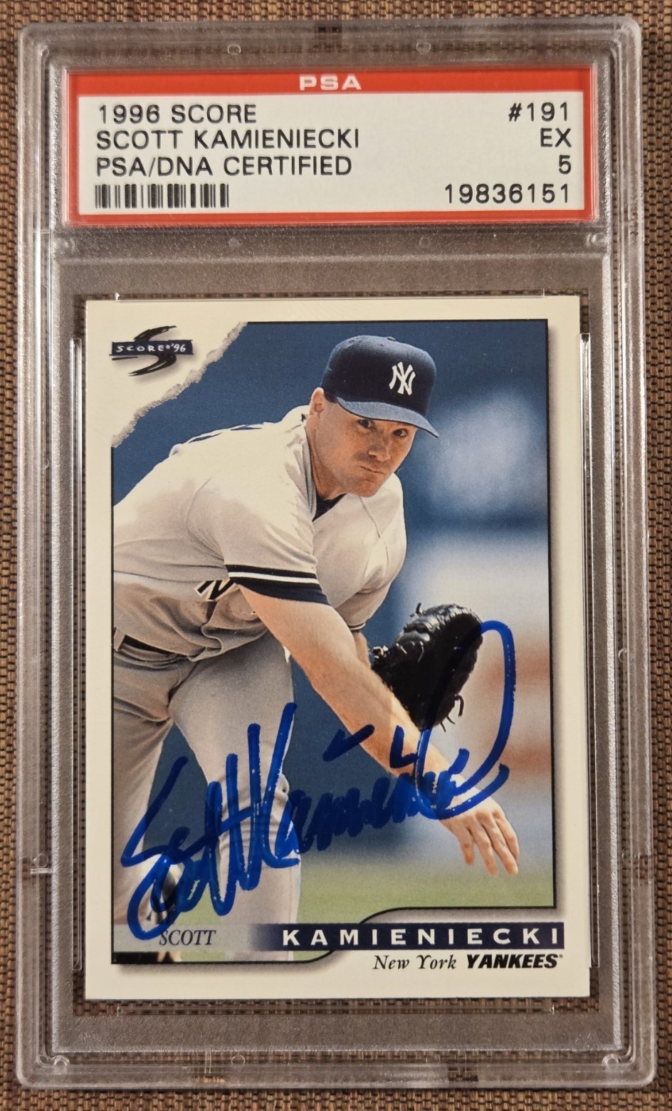 1996 Score #191 Scott Kamieniecki New York Yankees Baseball Card PSA 5/DNA AUTO