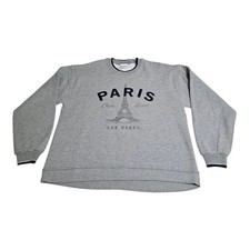 Vintage Paris Las Vegas Sweatshirt Sz Large Gray Puff Spell out Eiffel Tower