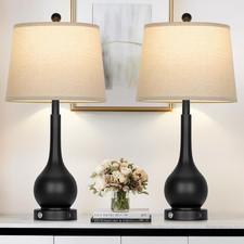 26" Black Touch Control Table Lamps Set of 2 with USB Ports  LED Bulbs