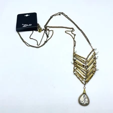 ZAD White Goldtone Bead Long Necklace 28”